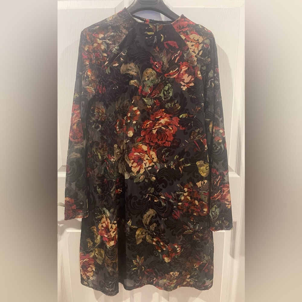 Rinascimento Black Floral velvet Long Sleeve Dress 
Sheer dress with slip medium